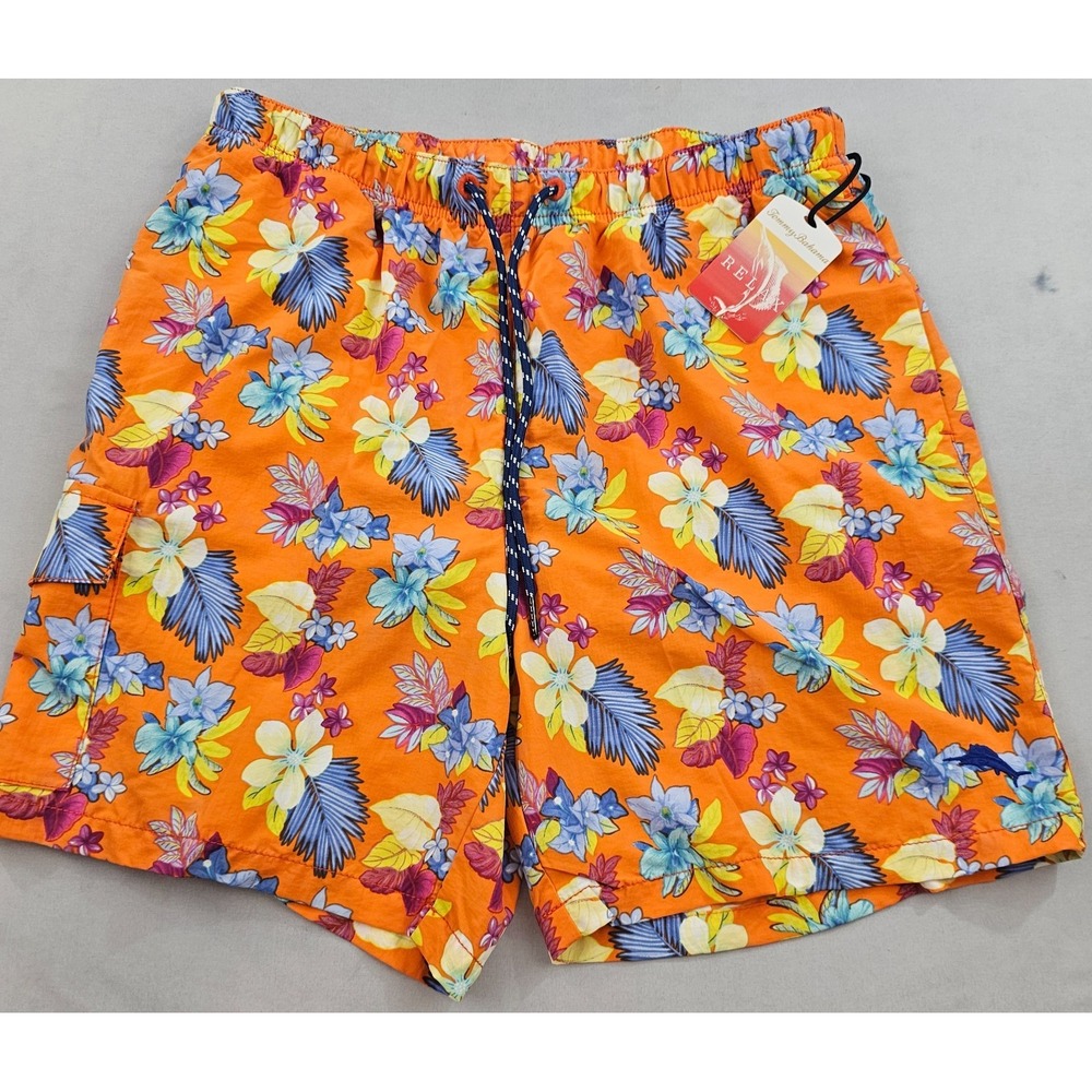 Tommy Bahama Relax Mens Orange Floral Swim Trunks Medium NWT